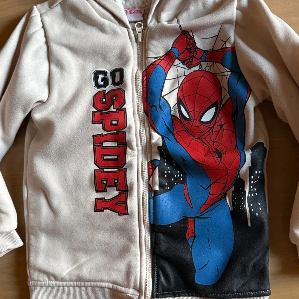 MARVEL SPIDER-MAN KIDS BOYS SHERPA LINED HOODIE JACKET CREAM SUPER WARM SIZE 7